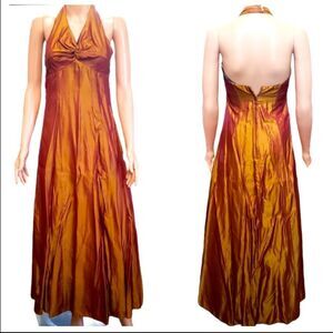Roberta Brown Halter Backless Maxi Dress Sz 3/4